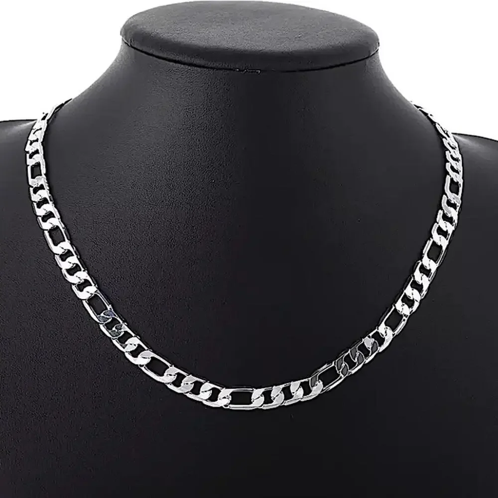 SILVER CUBAN FIGARO CHAIN LINK NECKLACE + BRACELET STERLING STMP .925 SET